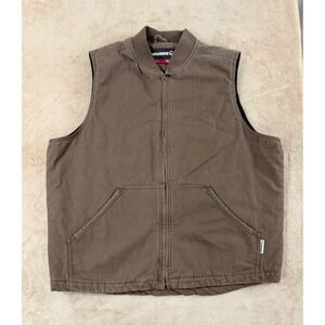 Wolverine Canvas Work Vest Men's Size 2XL Brown Quilted Lined Insulated Full Zip